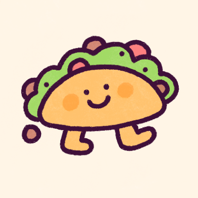 a smiling cartoon taco with little legs